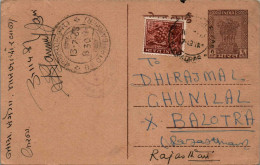 India Postal Stationery Ashoka 6p To Balotra - Cartes Postales