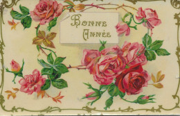 CPA - CARTE FANTAISIE-BONNE ANNÉE- . BELLES ROSES. -1908 -  (K.F EDITEURS PARIS )  - RARE !!! - Flowers
