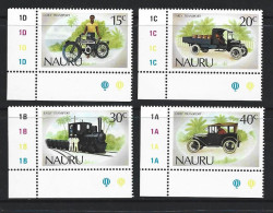 Nauru 1986 Local Transport / Vintage Car - Vehicles Set Of 4 As Marginal Corner Singles With Plate Numbers MNH - Nauru