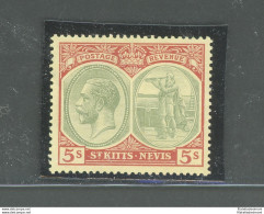 1921-29 ST. KITTS NEVIS, Stanley Gibbons N. 47c - 5s. Green And Red - MNH** - Autres & Non Classés