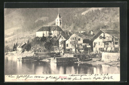 AK Brienz, Ort Mit Kirche Und Booten Am Wasser  - Brienz