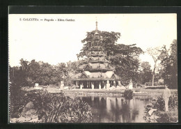 AK Calcutta, Pagoda, Eden Garden  - Indien
