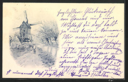 Künstler-AK Windmühle Am Fluss, Mit Autograph Von Prinzessin Isabella Marie Elisabeth Von Bayern  - Autres & Non Classés