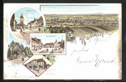 Lithographie Rodach I. Thür., Gasthof Jägerhaus, Kupferthurm, Marktplatz  - Bad Rodach