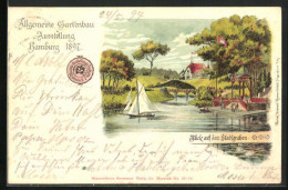 Lithographie Hamburg, Allg. Gartenbau Ausstellung 1897, Blick Auf Den Stadtgraben  - Expositions
