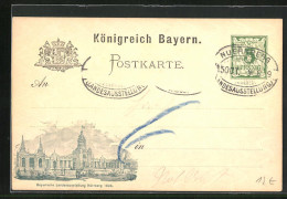 AK Nürnberg, Bayerische Landausstellung 1896, Messegelände, Ganzsache  - Tentoonstellingen
