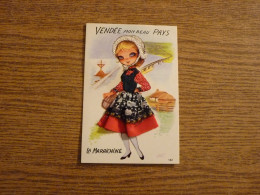 Carte Brodée "Vendée, Mon Beau Pays"  - Jeune Femme Costume Brodé/Tissu - 10,5x15cm Env. - Embroidered