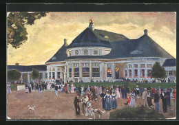 Künstler-AK München, Ausstellung 1910, Messegelände Mit Gut Gekleideten Besuchern, Ganzsache  - Exhibitions