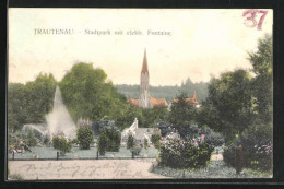 AK Trautenau / Trutnov, Stadtpark Mit Elektrischer Fontaine  - Tchéquie