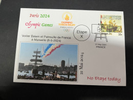 22-5-2024 (5 Z 47) Paris Olympic Games 2024 - Torch Relay (Voilier Belem & Patrouille) (21-5-2024) With Sail Ship Stamp - Verano 2024 : París