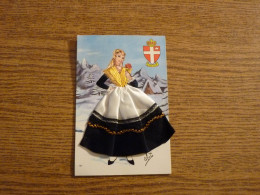 Carte Brodée "Savoie" - Jeune Femme Costume Brodé/Tissu- 10,5x15cm Env. - Brodées