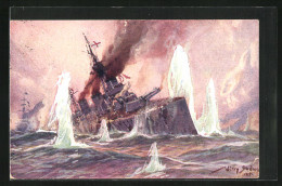 Artist's Pc Willy Stöwer: Seegefecht In Der Nordsee 1915, Engl. Schlachtkreuzer  - Oorlog
