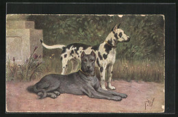 Künstler-AK Zwei Doggen Unterschiedlicher Farbschläge  - Hunde