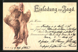 Lithographie Jagdeinladung, Hase Und Huhn  - Caza