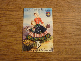 Carte Brodée "Sous Le Ciel De Provence" - Jeune Femme Costume Brodé/Tissu - 10,5x15cm Env. - Embroidered