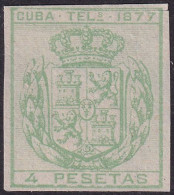 Cuba 1877 Telégrafo Ed 42s  Telegraph Imperf MNG(*) Small Cut - Cuba (1874-1898)