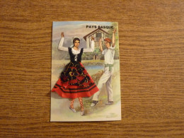 Carte Brodée "Pays Basque" - Jeune Couple- Jeune Femme Costume Brodé/Tissu - 10,5x15cm Env. - Bestickt