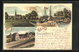 Lithographie Horneburg, Bahnhof, Hafen, Kirche Und Schulhaus  - Otros & Sin Clasificación