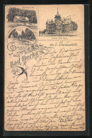 Vorläufer-Lithographie Bad Berka, 1891, Gasthaus Waldschlösschen, Hotel Kaiser Wilhelm Burg  - Bad Berka