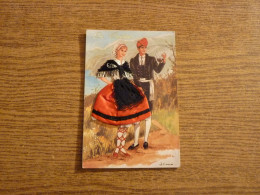 Carte Brodée "La Catalanee" - Jeune Couple- Jeune Femme Costume Brodé/Tissu - 10,5x15cm Env. - Borduurwerk