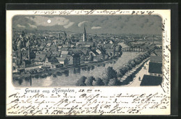 Mondschein-Lithographie Kempten, Flusspartie Mit Brücke Bei Nacht  - Kempten