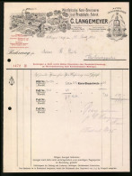 Rechnung Mettingen 1935, Westfälische Korn-Brennerei C. Langenmeyer, Alter Tecklenburger, Werksansicht  - Andere & Zonder Classificatie