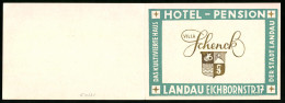 Vertreterkarte Landau / Pfalz, Hotel Pension Villa Schenck, Wappen, Front Des Hotels  - Ohne Zuordnung