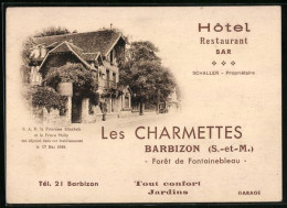 Carte De Représentant Barbizon, Hotel Les Charmettes, Vue De Das Hotel, Rückseite Avec Anfahrsskizze  - Zonder Classificatie