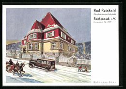 Vertreterkarte Reichenbach I. V., Akademischer Architekt Paul Reinhold, Blick Auf Das Haus Götz Mit Pferdeschlitten  - Non Classés