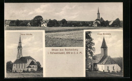 AK Buchenberg / Schwarzwald, Neue Kirche, Altes Kirchlein, Gesamtansicht  - Buchen