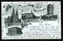 Mondschein-Lithographie Prag / Praha, Kgl. Weinberge, Rathaus, Böhmisches Nationalhaus, Wasserthurm  - Tchéquie