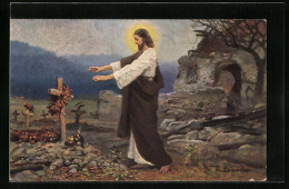 Künstler-AK Sign. R. Leinweber: Jesus Am Grab Eines Soldaten  - Otros & Sin Clasificación