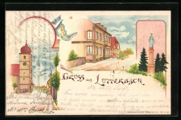 Lithographie Lutterbach, Hotel Spony, Vue De La Rue Bei Der L'Église  - Other & Unclassified