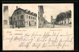 CPA Lutterbach, Gasthaus J. Pflieger, Hauptstrasse Avec L'Église  - Other & Unclassified