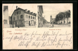 CPA Lutterbach, Gasthaus J. Pflieger, Hauptstrasse Avec L'Église  - Andere & Zonder Classificatie