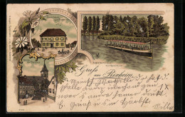 Lithographie Rixheim, Gasthaus Zum Schwanen, Napoleonsinsel Avec Motorboot  - Other & Unclassified