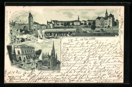 Lithographie Mülhausen, Theater, Rhein-Rhone-Kanal Et Neues Postgebäude  - Andere & Zonder Classificatie