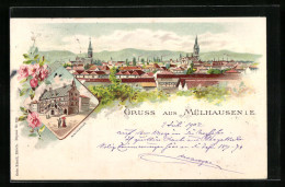 Lithographie Mülhausen, Hôtel De Ville, Blick über Die Dächer Der Stadt  - Altri & Non Classificati