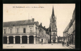 CPA Mondoubleau, La Mairie Et L`Eglise  - Autres & Non Classés