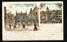 Lithographie Berlin, Gewerbe-Ausstellung 1896, Spandauer Strasse Mit Der Gerichtslaube, Spandauer Tor Mit Brücke  - Exposiciones