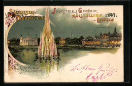 Lithographie Leipzig, Sächsisch-Thüringische Industrie & Gewerbe-Ausstellung 1897, Hauptrestaurant Und Theater Bei N  - Tentoonstellingen