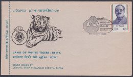 Inde India 1987 Special Cover Lions Club International, White Tiger, Tigers, Wildlife, Wild Life, Pictorial Postmark - Brieven En Documenten