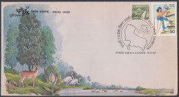 Inde India 1987 Special Cover Ashoka Tree, Swamp Deer, Flower, Crane, Bird, Birds, Wildlife Wild Life Pictorial Postmark - Brieven En Documenten