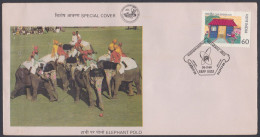 Inde India 1988 Special Cover Elephant Polo, Sport, Sports, Elephants, Horse Emblem, Horses, Pictorial Postmark - Covers & Documents
