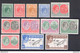 1938 ST. KITTS NEVIS, Giorgio VI, Serie Di 12 Valori, Stanley Gibbons N. 68a/77f - MH* - Andere & Zonder Classificatie