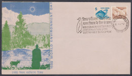 Inde India 1980 Special Cover World Environment Day, Sheeep, River, Sun, Muntain, Trees, Penguin, Pictorial Postmark - Storia Postale