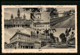 AK Györ, Városháza, Royal Szalló, Radó-tér, Rábarészlet  - Ungarn