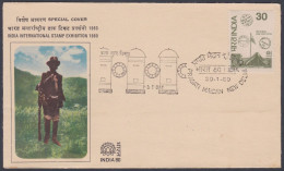 Inde India 1980 Special Cover International Stamp Exhibition, Postman, Postbox, Pictorial Postmark - Lettres & Documents
