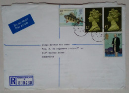 Grande-Bretagne - Enveloppe Criculée Avec Timbres Thème Poisson / Reine Elizabeth II / Rowland Hill (1984) - Used Stamps