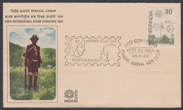 Inde India 1980 Special Cover International Stamp Exhibition, Mail Runner, Postman, Philately, Girl Pictorial Postmark - Brieven En Documenten